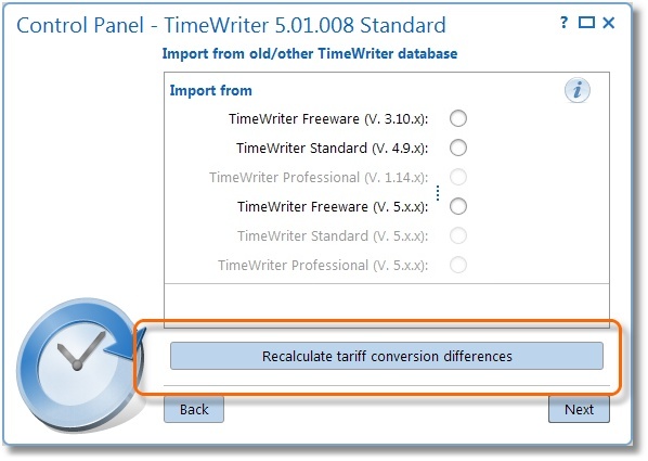 Report with the differences after the tariff conversion
