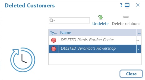 Window with the deleted customers