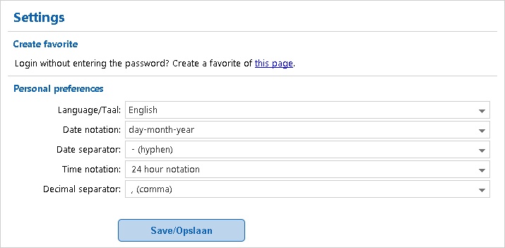 Settings in the web client: create a favourite and personal settings