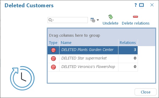 Window with the deleted customers