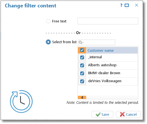 Window to change the contents of a filter