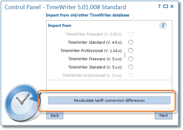 Report with the differences after the tariff conversion