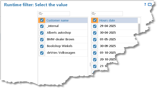 The runtime filter with the values found