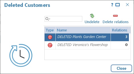 Window with the deleted customers
