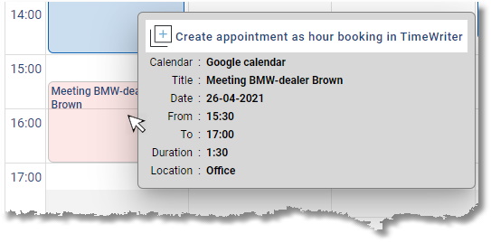 Taking over a calendar appointment in the week grid with the right mouse button