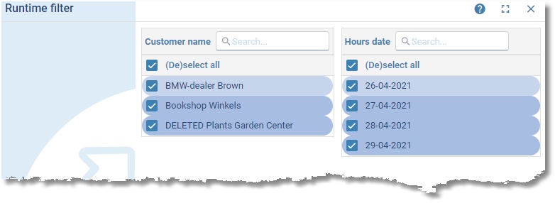 The runtime filter with the values found