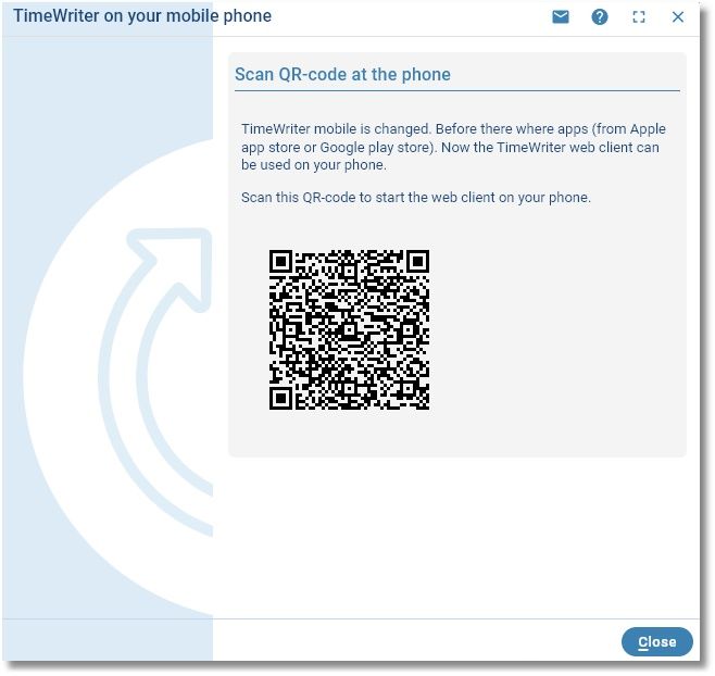 The TimeWriter on mobile phone window with a QR code