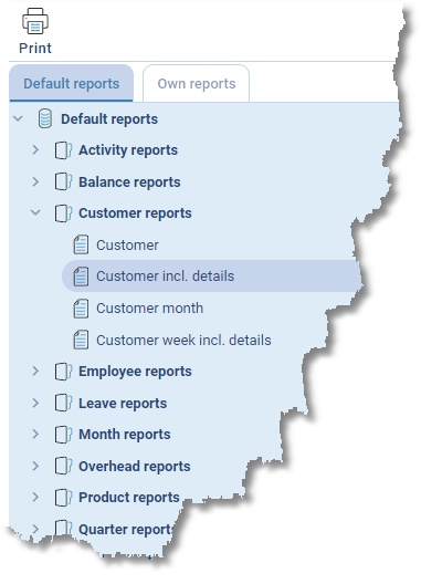 The Reports module with report groups and standard reports