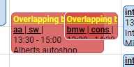 Overlapping bookings, coloured red