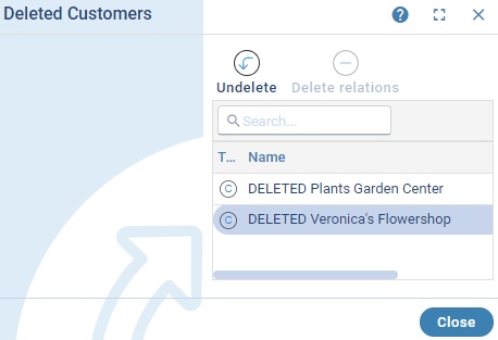 Window with the deleted customers